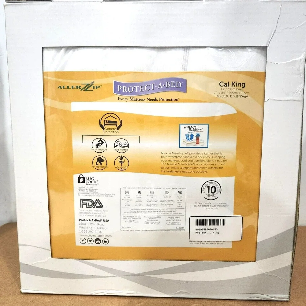 Protect-A-Bed Cal King AllerZip Smooth Mattress‎ Encasement Bedbug Allergy Proof
